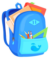 Backpack with school supplies student bag cartoon vector