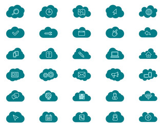 Cloud computing linear icons set download upload vector