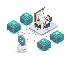 team is analyzing cloud data security isometric vector image