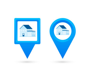 Map pointer with house pin point home vector