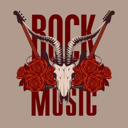 Rock Music Skull with Guitar and Roses Vector Image
