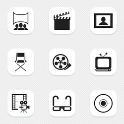 Set of 9 editable filming icons includes symbols vector