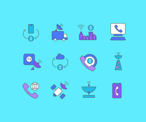 set simple line icons communication service vector