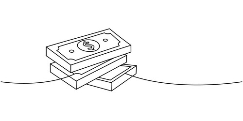 three stacks of dollar bills one line continuous vector image