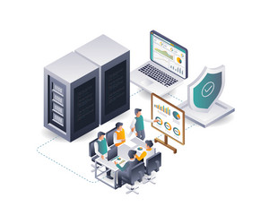 team is analyzing data from the cloud server vector image