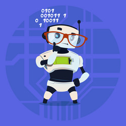 Cute robot wear glasses thinking modern artificial vector