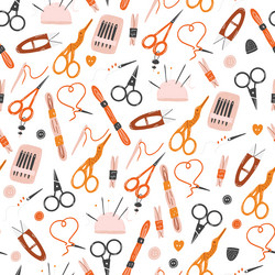 Seamless pattern with tools for embroidery sewing vector