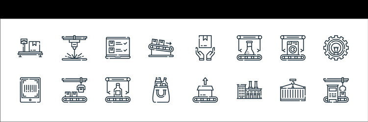 Mass production line icons linear set quality vector