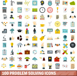 100 problem solving icons set flat style vector image