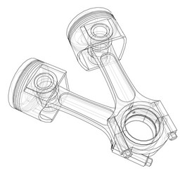 3D Piston Rendering - Wireframe Sketch vector image