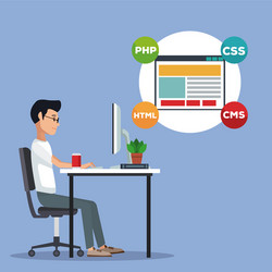 Man Working at Computer Desk vector