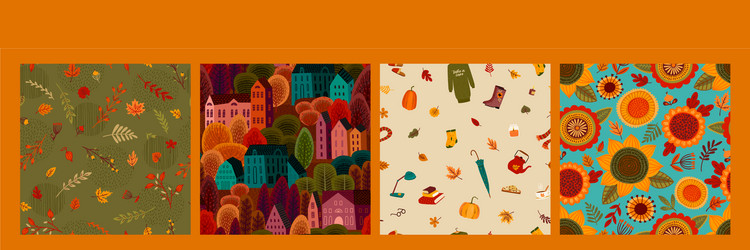 Set autumn seamless patterns design vector