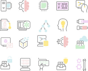 set line icons computer science vector