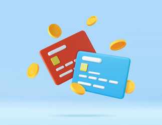 3d credit card floating coins around vector