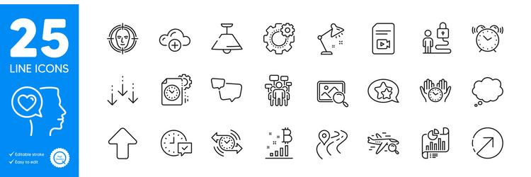 Outline icons set cloud computing face detect vector