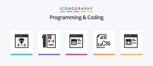 Programming and coding line filled 5 icon pack vector