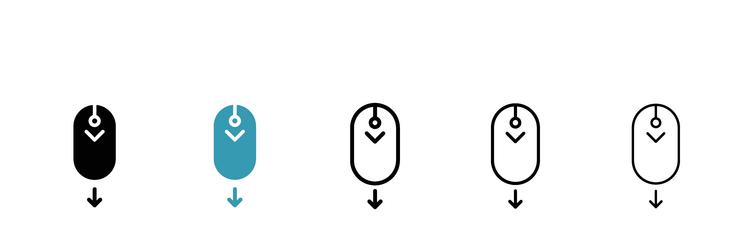 scroll down computer mouse icon set black filled vector image