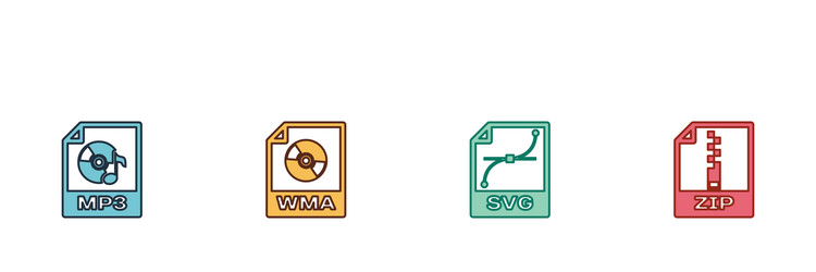 set mp3 file document wma svg and zip icon vector