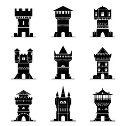 set of black-and-white tower icons vector