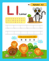 Cute Lemur Alphabet L Exercise Vector Image