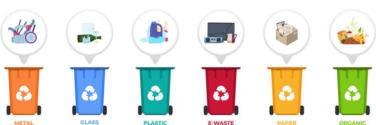 garbage recycle containers with sorted waste vector image