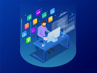 Isometric Programmer Coding Project vector image