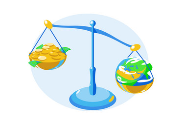 Money and earth on bowls scales vector