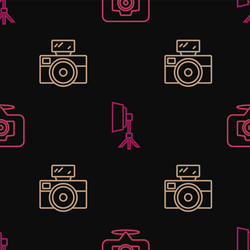 Set line photo camera with flash and softbox vector