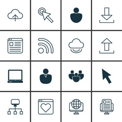 set of 16 internet icons includes computer vector image