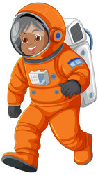 smiling child in an orange spacesuit vector image
