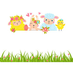 easter animals border with place for your text vector