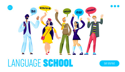 language school website landing page for online vector