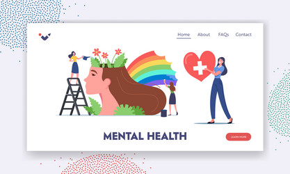 Mental health landing page template tiny women vector