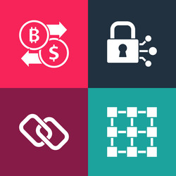 set pop art blockchain technology chain link vector image
