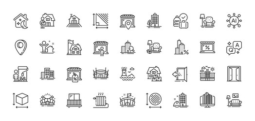 triangle area lighthouse and buildings line icons vector image