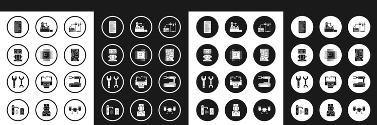 set 3d printer processor with microcircuits cpu vector image