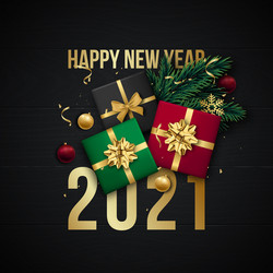 2021 happy new year greeting banner flat lay vector