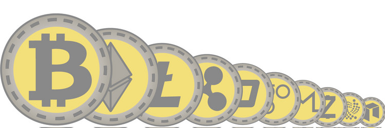 Set of crypto currensy with bitcoin in front vector