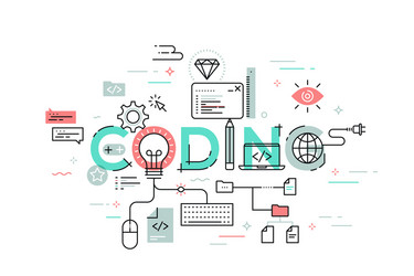 Coding Banner - Thin Line Style vector image