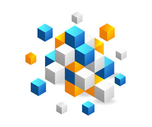 flat isometric 3d abstract blockchain concept vector