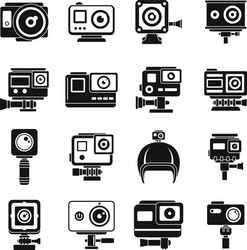 Modern action camera icons set simple style vector