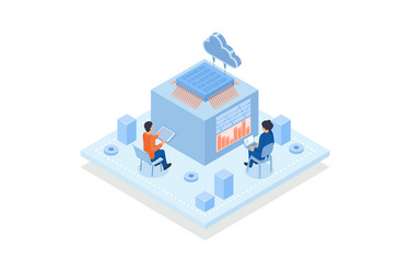 people working on computers connected vector