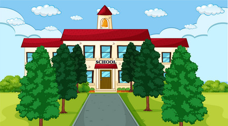 school building with trees and path vector