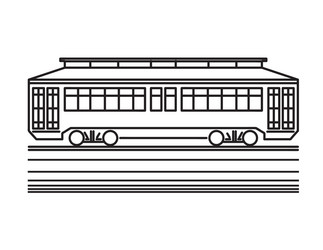 streetcar or trolley car side view mono line art vector