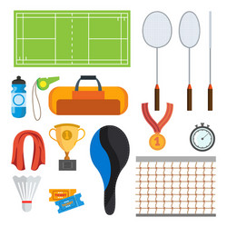 badminton icons set accessories vector