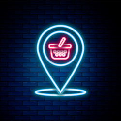 Glowing neon line map pointer with shopping basket vector