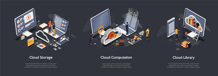 isometric set cloud storage computation vector image