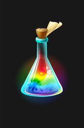 magic elixir flask with tag rainbow liquid vector