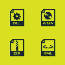 set dll file document xml zip and wma icon vector image