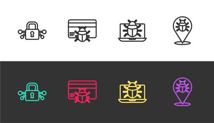 set line cyber security system bug in credit card vector image